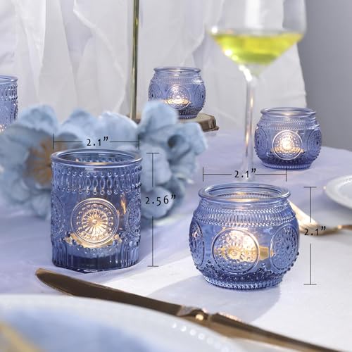 36 Pcs Blue Votive Candle Holders Bulk- Assorted Floral Tea Light Candle Holders for Wedding Table Decor, Blue Centerpieces for Wedding, Bridal Shower, Baby Shower Decorations - color: Blue