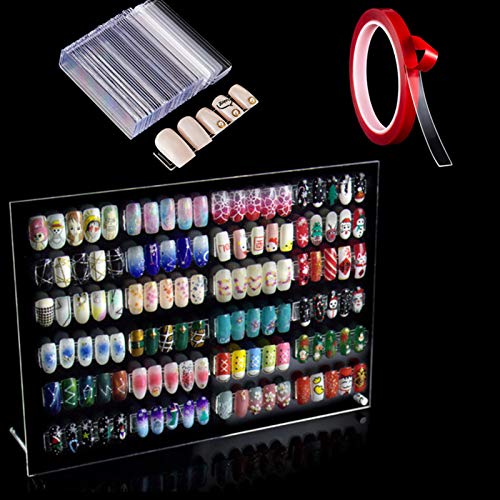 BetterJonny 1PCS Transparent Acrylic Nail Art Display Holder, 50PCS Stand With 3M Double Sided Tape for Professional Salon False Sample Display - color: transparent
