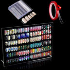 BetterJonny 1PCS Transparent Acrylic Nail Art Display Holder, 50PCS Stand With 3M Double Sided Tape for Professional Salon False Sample Display - color: transparent
