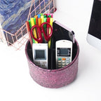 lizimandu Round Leather Art Supply Organizer,Remote Control Holder,360 Degree Spinning,Multi-Functional Pencil Holder,4 Compartments Desktop Stationary Organizer(1-Carved Metal Rose Red) - color: 1-Carved Metal Rose Red