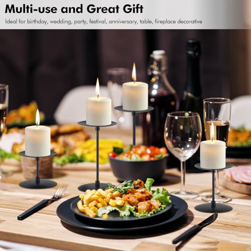 Set of 6 Candle Holders, Metal Pillar Candle Stand for Tabletop Wedding Party Event Birthday Anniversary (Black)