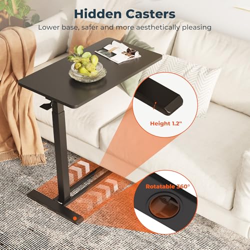 Medical Adjustable Overbed Bedside Table with Casters 90° Tilting Desktop Pneumatic Mobile Rolling Laptop Computer Standing Desk Cart with Tray, Hospital Table(31.5" W x 17.7" D, Black) - color: Black, size: 3218