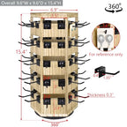 Ikee Design Free Assemble Wood Hexagon Rotating Jewelry Display Stand, 60 Removable Metal Hooks, Keychain Display Stand, Jewelry Organizer, Earring Bracelet Organizer, Oak Color, 8.3W x7.2D x 16.2H in - color: 6 side, Oak, 60 hooks