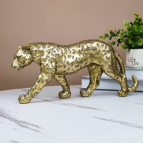 Cheetah Statue Home Decor Leopard Sculpture Resin Sitting Cheetah Figurine Desktop Table Top Ornament Decoration for Home Office-Gold Or Silver (Walking-Champagne Gold) - color: Champagne Gold