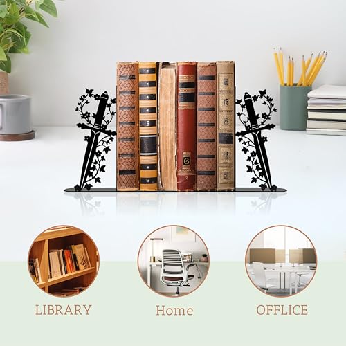 Cute Book Ends for Shelves – Decorative Dagger-Themed Bookends for Shelves, Unique Bookends for Home, Office, or Gift – Sturdy Metal Book Ends Decorative