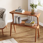 Tribesigns Solid Wood End Table, Modern Side Table for Couch, 2-Tier Narrow Tall End Table, Long Bedside Table for Living Room, Bedroom, Walnut - color: Walnut