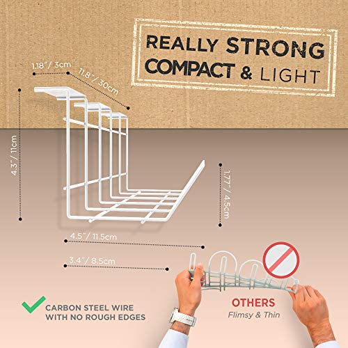 Compact Under Desk Cable Tray Organizer – Wire Management Set, White (2-Pack, 12") - color: White, size: 12in (2-Pack)