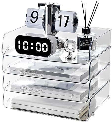 Gagee 4 Pack Paper Organizer for Desk,Stackable Paper Tray Book Holder for Classroom,Office and More,Letter Tray Desk Organizer,Clear - size: 4 Horizontal