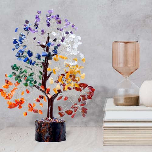 ZENFULSTONE 7 Chakra Tree of Life Spiritual Décor for Home & Office | Handmade Crystal Bonsai for Positive Energy & Healing | Wonderful for Her - color: Chakra Silver Wire 300 Beads