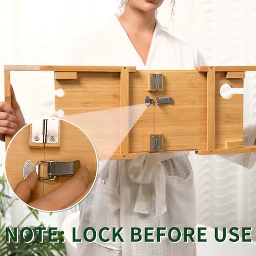 Utoplike Bamboo Bathtub Caddy Tray Bath Tray for Tub, Adjustable Bathroom Bathtub Organizer with Book Tablet Wine Glass Cup Towel Holder (24.5"-37.4") - color: 24.5-37.4 in