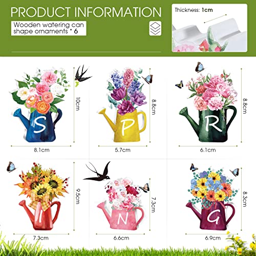 Yookeer 6 Pcs Spring Wooden Signs Decor Wood Tabletop Spring Flowers Tiered Tray Decorations Watering Can Table Centerpiece Wall for Home Office Farmhouse Tabletop