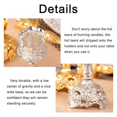 Sziqiqi Silver Plated Candlestick Holders Set of 2 Taper Candle Holders Deluxe Ornate Candle Holders for Shabbat Taper Candles, Candle Centerpiece, Wedding Candles, Christmas Candle, 7.4inch - color: Silver