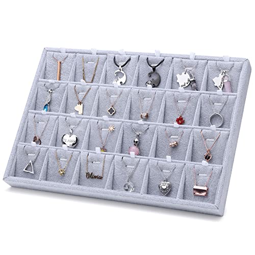 Mornajina 24 Grids Stackable Jewelry Tray Organizer with Removable Dividers, Velvet Jewelry Display Tray for Earrings Necklaces Bracelet Rings Display Showcase - Grey - color: Grey