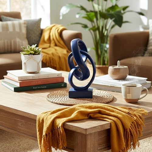 Navy Blue Knot Decor for Coffee Table Book,Abstract Art Mid Century Modern Decor for Bookshelf Entryway TV Stand,Minimalist Knot Sculpture for Home Living Room,Centerpiece Table Decorations (Blue) - color: Blue