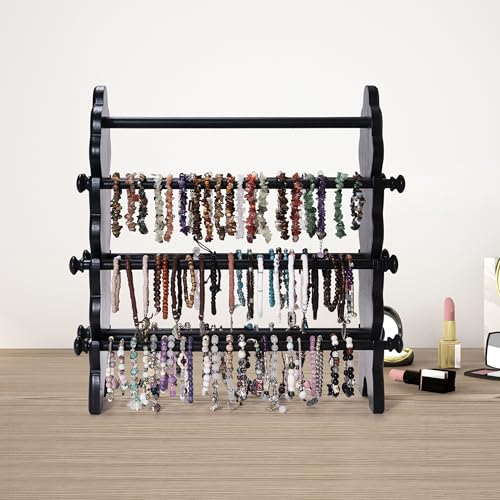 Two-Sided Wooden Jewelry Bracelet Holder Display Stand with 6 Removable Holders - 3 Tier Bar Bangle Organizer Perfect for Organizing and Showcasing Bracelets, Watches, and Accessories Black - style: 6 Tier-Black