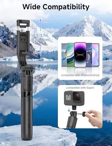 Mini Selfie Stick Travel Tripod for Cell Phone with Light, Extendable Selfie Stick for iPhone with Detachable Remote, iPhone Tripod for Video Recording, Photograph, Compatible with Cellphones - style: Black(with Light)