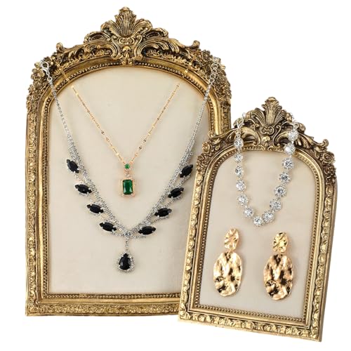 2pcs Gold Resin Jewelry Display Stand,Vintage Jewelry Holder Photo Frame Earring Holder,Velvet Necklace Tray Resin Jewelry Photography Props or Jewelry and Collectibles