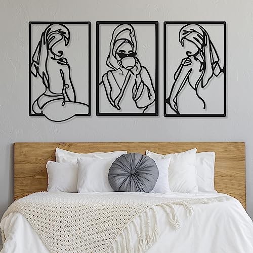 CHENGU 3 Pieces Metal Minimalist Abstract Woman Wall Art Line Drawing Wall Art Decor Single Line Female Home Hanging for Kitchen Bathroom Living Room - style: Cup Style