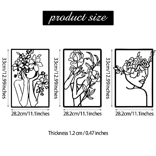 CHENGU 3 Pieces Metal Minimalist Abstract Woman Wall Art Line Drawing Wall Art Decor Single Line Female Home Hanging for Kitchen Bathroom Living Room - style: Classic Style