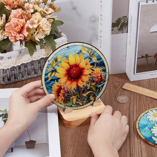 PH PandaHall Wood Display Stand for Stained Glass Piece, 3.9" Rustic Fused Glass Art Base Decorative Plate Stand Holder Easel for Ceramic Tiles, Plates, Pictures, Collectibles, Home Office Trade Show