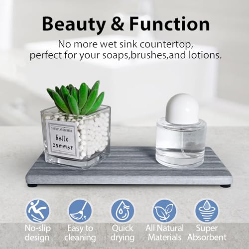 2 PCS Water Absorbing Stone Trays for Bathroom Sink & Kitchen Counter, Fast-Drying Diatomite Sink Caddy, Vanity Tray, Hand Soap Holder with Anti-Skid Pads (Grey, 7.9" x 4"/20 x 10cm) - color: Gray, size: 7.9" x 4" (20 x 10cm)