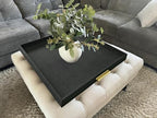 HofferRuffer Extra Large Square Serving Tray, Elegant Faux Leather Ottoman Tray with Gold Hardware Handles, Serve Tea, Coffee or Breakfast in Bed, 24 x 24 inches (Black Shagreen) - color: Black, size: 24" x 24" x 2"