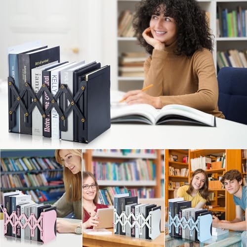 M&G Adjustable Bookends Book Ends for Shelves, Metal Bookend for Heavy Books, Desk Magazine File Organizer Holder Extends up to 20in, Book Stopper for Home, Office, Classroom (Black) - color: Black