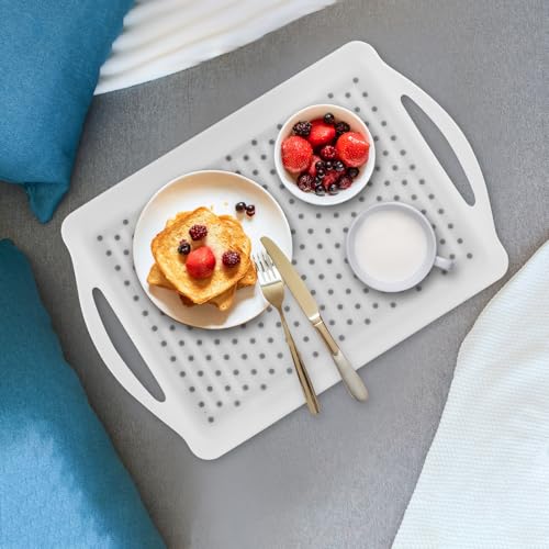 MDLUU Non-Slip Serving Tray with Handles, Food Serving Platter, Set of 2, White - color: White