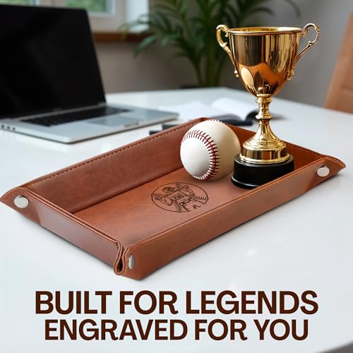 Personalized Baseball Leather Valet Tray with Engraved Name – Custom Nightstand Organizer for Men, Perfect Dad Birthday Gift Idea for Husband, Boyfriend or Father’s Day - style: Baseball