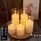 Rechargeable Flameless Candle, Flashing LED Pillar Real Wax Candle with Remote Control and Timer, Teardrop Wick, Clear Glass Electronic Candles, 1 Set of 5 - color: White Glass -Droplet 5P