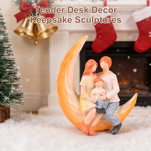 Creative Moon Family Statues - Mothers Day Decor Gifts Figurine for Mom Hand-Painted Orange Hair Sculpted Heartfelt Love Home Decor for Home Bedroom Living Room