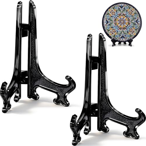 2pcs Black Acrylic Easel Stands 3 Inch Small Display Holders for Table Numbers Photos Cards Mini Decor Office Desk Shelf Decor Dark Plate Stand - color: Black, size: 3inch