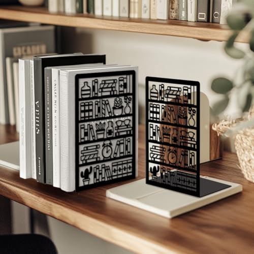 Peacoblue Metal Bookends for Shelves, Modern Decorative Heavy Duty Study Book Ends Stoppers for Office, Desk, Shelf, Room 5.3"x4.3"x7.9" Cast Iron Simple Tall Bookends 1 Pair (Bookshelf) - style: Bookshelf