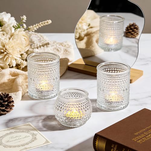 Rubtlamp 24 Pack Votive Candle Holder, Clear Glass Tea Light Candle Holders, Vintage Candle Holder for Floating Candle, Tealight Candle Holders for Centerpiece Wedding Decor Home Decoration - color: Clear
