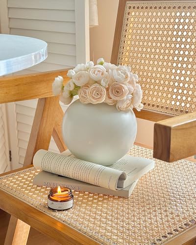 White Ceramic Flower Vase, Decorative Round Vase for Table Shelf Centerpieces Kitchen Living Room Bedroom, Matte White