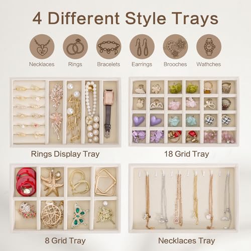 Velvet Jewelry Drawer Storage Tray, Set of 4 Stackable Drawer Organizer, Multifunctional Jewelry Display Organizer, Storage Box for Earrings, Rings, Necklaces, Bracelets, Brooches, Watches - color: ZH-Beige