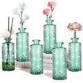 Glass Bud Vase, Green, Small Flower Vase, Set of 6, Simple and Solid, Aromatherapy Bottle, for Lady, Classy Gift for Mother's Day, Birthday, or Wedding, - color: Green