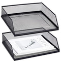 Hicarer 2 Pcs Black Metal Letter Tray Stackable Desk Tray Single Wire Mesh Organizer Front Load File Paper Holder for Desktop Office Home School Classroom (9.84 x 12.8 Inch) - size: 9.84 x 12.8 Inch