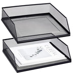 Hicarer 2 Pcs Black Metal Letter Tray Stackable Desk Tray Single Wire Mesh Organizer Front Load File Paper Holder for Desktop Office Home School Classroom (9.84 x 12.8 Inch) - size: 9.84 x 12.8 Inch