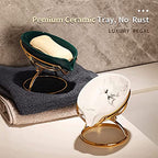 Dobbyby Leaf-Shaped Ceramic Soap Dish with Drain, Holder, Saver, Tray, Bar Soap Holder, Easy Cleaning, for Shower Bathroom Kitchen Sink Bathtub, Pro-Environment White - color: White