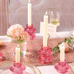 Pink Candlestick Holders Set of 10, Pink Glass Candle Holders for Pillar Candles, Taper Candle and Tealight Candles, Taper Candle Holders for Wedding, Table Centerpiece - color: Pink