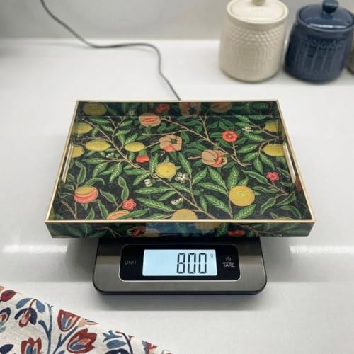 15.8" x 11.8" Black Plastic Serving Tray with Handles, Pomegranate & Lemon Fruit Botanical Pattern with Gold Trim, for Ottoman, Coffee Table, Vanity - color: Pomegranate & Lemon Fruit