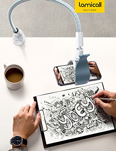 Lamicall Gooseneck Phone Holder Bed - [Nylon Braided] Flexible Arm, Overall Length 38inch, 360 Adjustable Clamp Clip, Overhead Cell Phone Mount Stand for Bed, Blue White - color: blue white