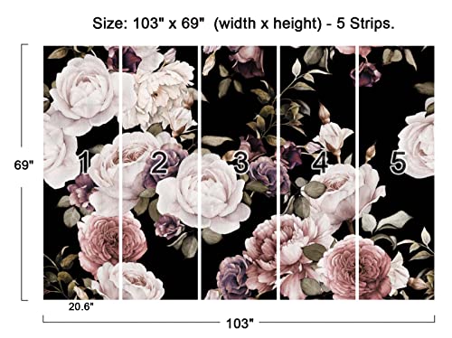 Peony Flowers Wall Mural - Purple Flower Wallpaper, Rose Mural - 103" x 69" (Not Self-Adhesive) - color: Murals-01, size: 103" x 69"