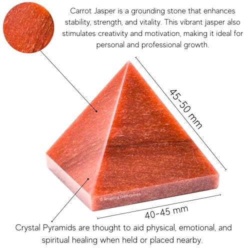 Amazing Gemstone Carrot Jasper Pyramid Crystal Healing Stones - 2" Great Pyramid Figurine of Natural Stone Pyramid for Meditation, Reiki, Chakra Balancing and Crystal Pyramids Grid - color: Carrot Jasper