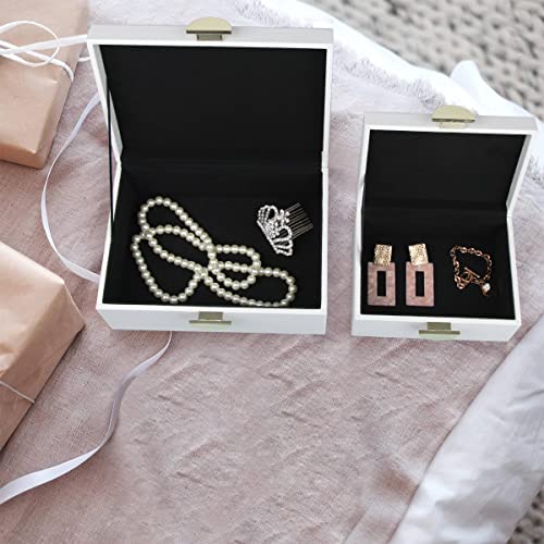 HofferRuffer Faux Leather Jewelry Boxes, Decorative Boxes Storage Accessory Organizer with Gold Hardware Decor, Classic Vegan Leather Set of 2 Pieces (White) - color: White