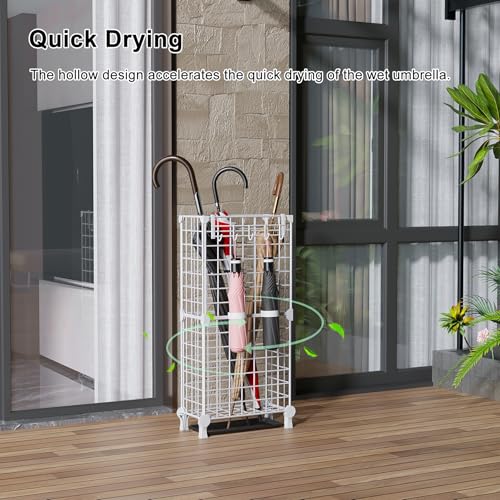 AWTATOS Umbrella Holder Entryway, Umbrella Stand Freestanding, Metal Square Umbrella Rack Organizer with a Removable Drip Tray, Hooks, White - color: White