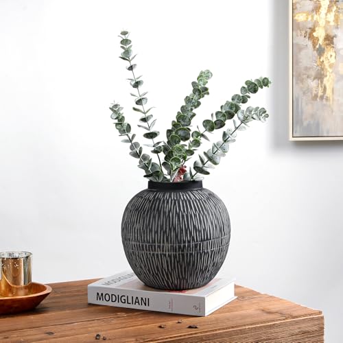 9" Large Ceramic Vase with Wide Mouth, Rustic Vase for Entryway, Living Room & Abundant Blooms Decor, Big & Round Design, Chunky & Dark Gray - color: 9" Dark Gray