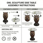 Owl Side Table, Round End Table with Faux Marble Top, Resin Owl Statue Base, Unique Animal Accent Table for Living Room, Bedroom, Nursery, Rustic Brown 22.83“ Tall 17.17" Height - style: OWL Table