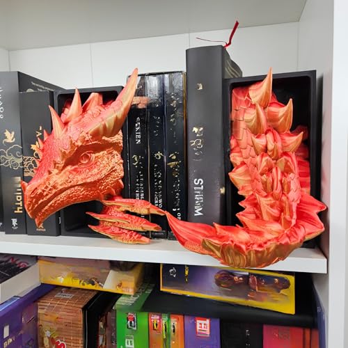 Dragons Awakening Book End – Fantasy Book Nook Insert for Dragon Readers – Unique Home Decor for Bookshelves & Libraries (Head and Tail - Sun Dragon) - color: Head and Tail - Sun Dragon